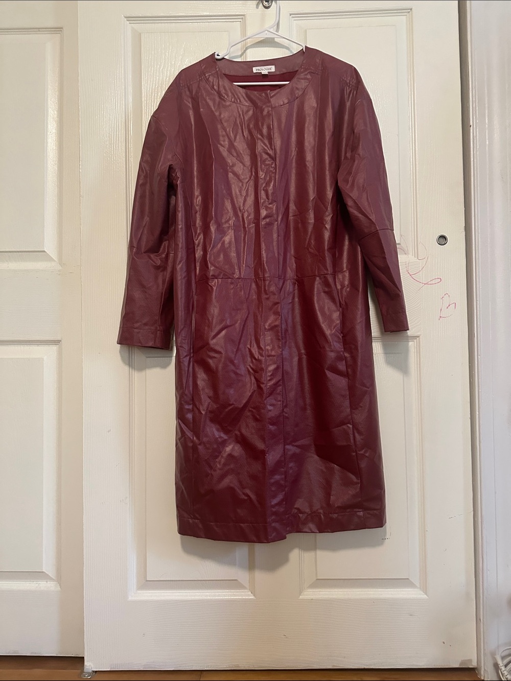 Prologue Burgundy Faux Leather Collarless Coat